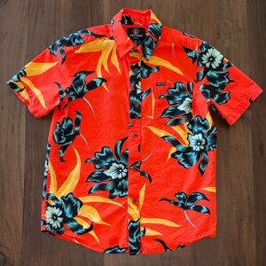 Volcom Boys Bright Orange Floral Shirt